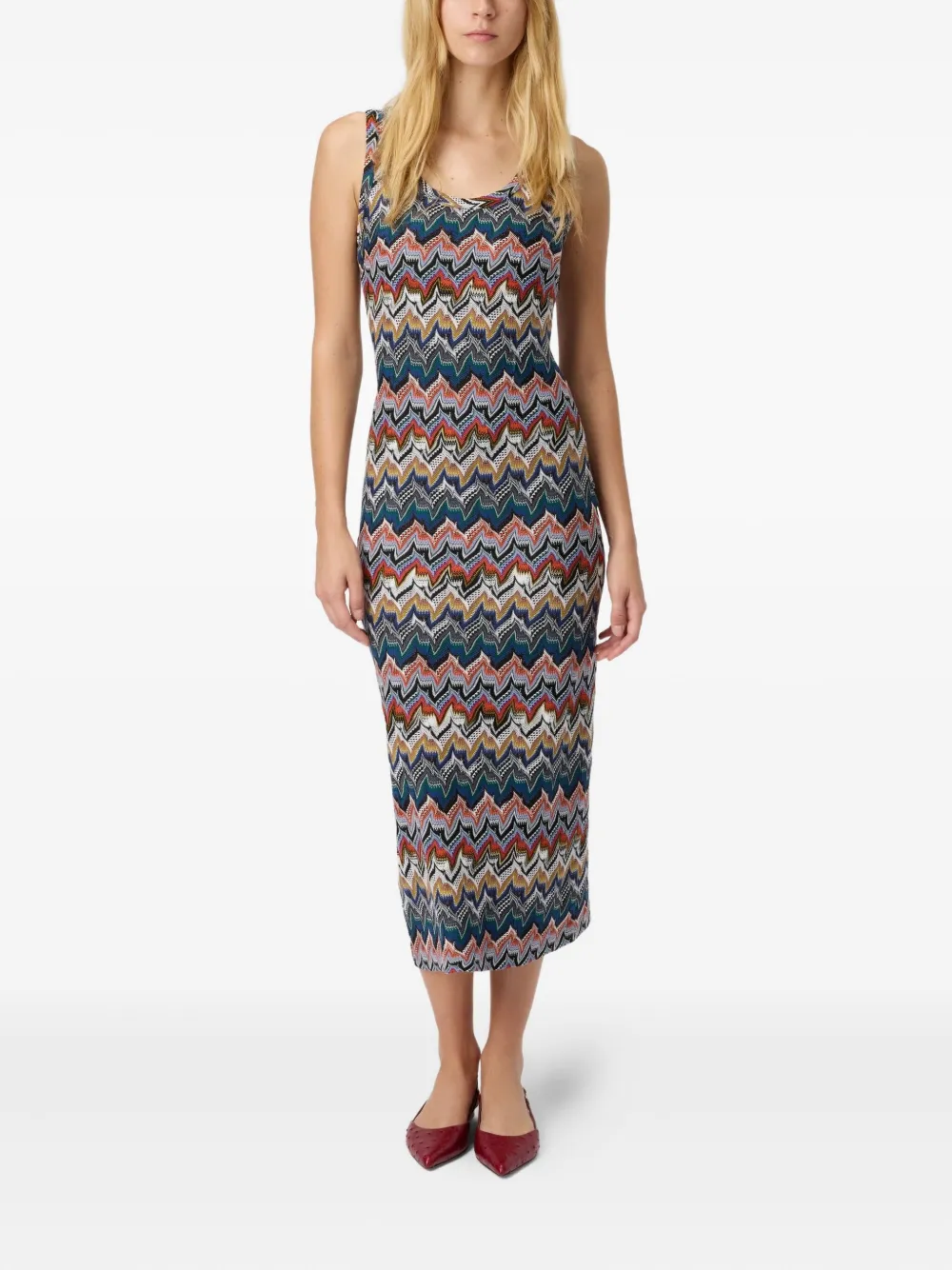 Missoni Zigzag Sleeveless Midi Dress In Multi