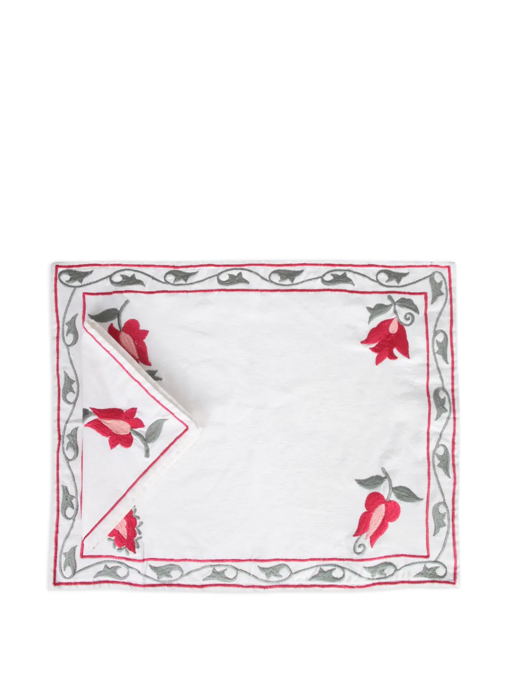 Les-Ottomans floral-embroidered placemat and napkin set - Bianco