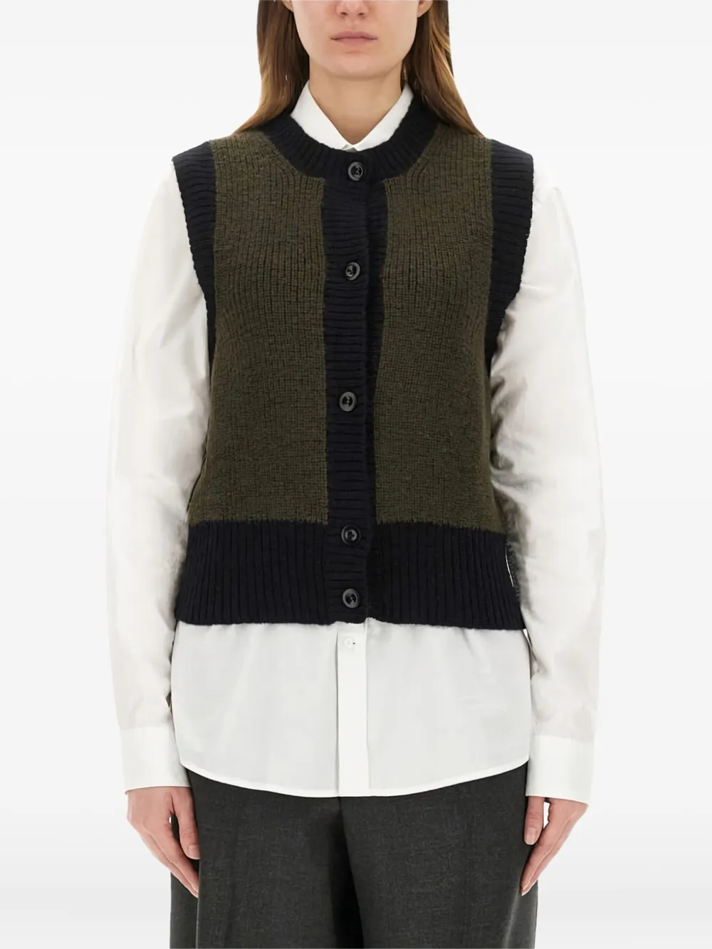 Margaret Howell Buttoned Sleeveless Cardigan In Green