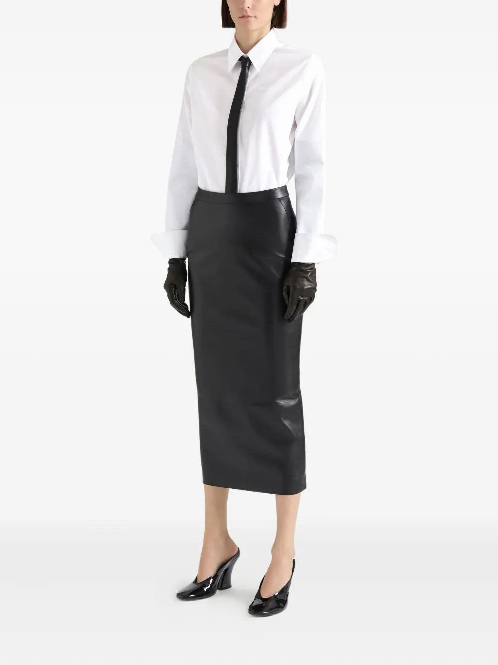  Givenchy Mid-length Skirt In Nappa Leather With Pleated Back - Black 