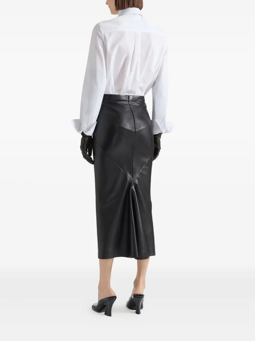 Givenchy Mid-length skirt in nappa leather with pleated back Zwart