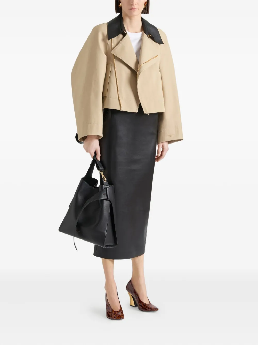 Givenchy Mid-length skirt in nappa leather with pleated back - Zwart