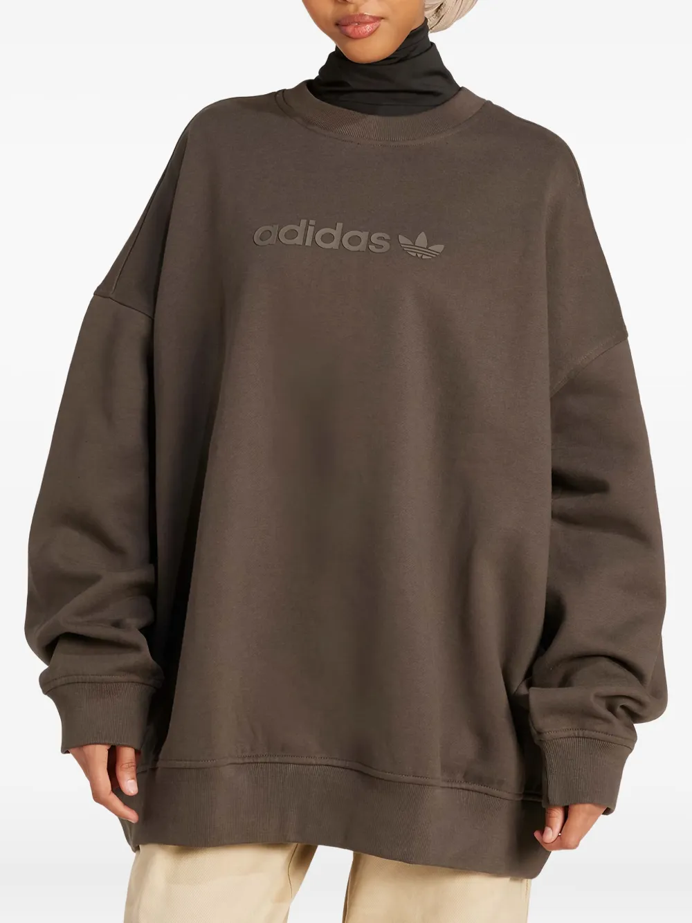 adidas Sweater met ronde hals en logo Bruin