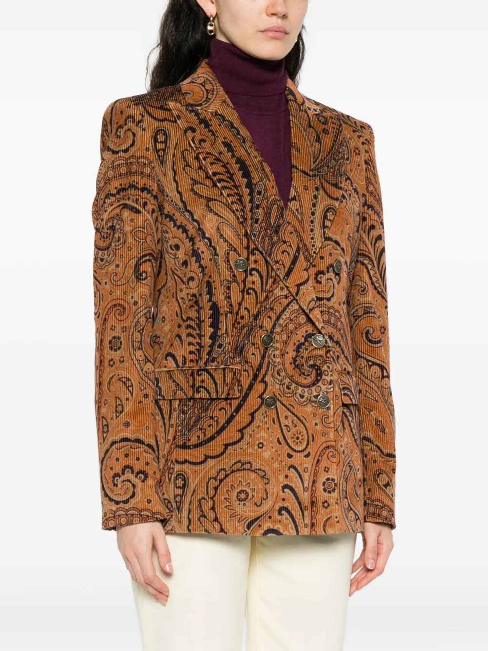 ETRO paisley-print double-breasted blazer Oranje