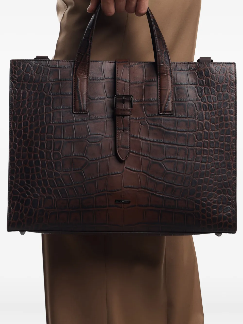 Emporio Armani Aktetas met krokodillen-reliëf en gesp Bruin