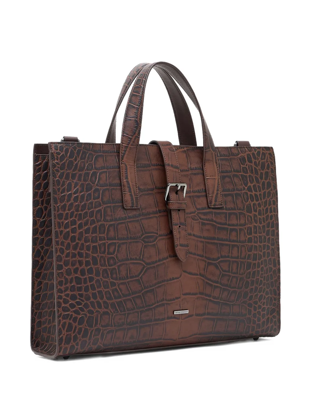 Emporio Armani Aktetas met krokodillen-reliëf en gesp Bruin