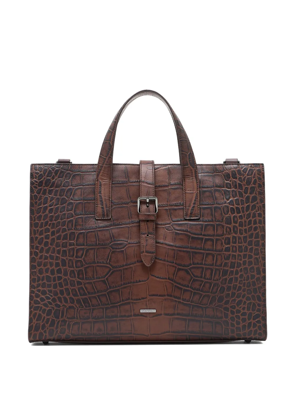 Emporio Armani Aktetas met krokodillen-reliëf en gesp Bruin