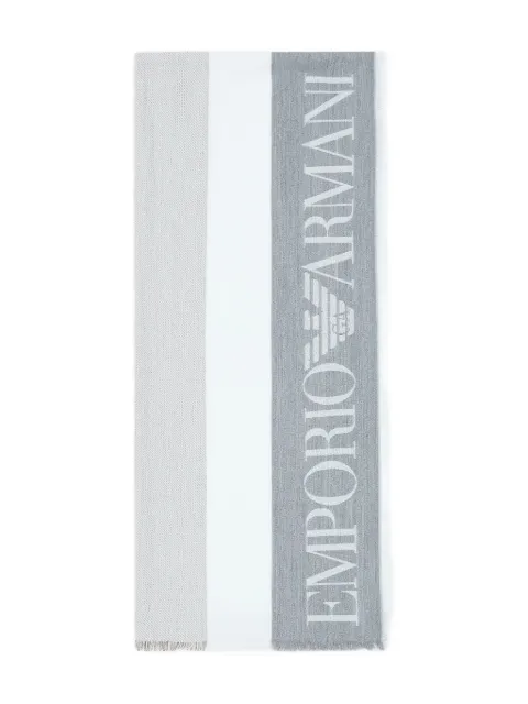 Emporio Armani Cachecol com franjas e logo jacquard