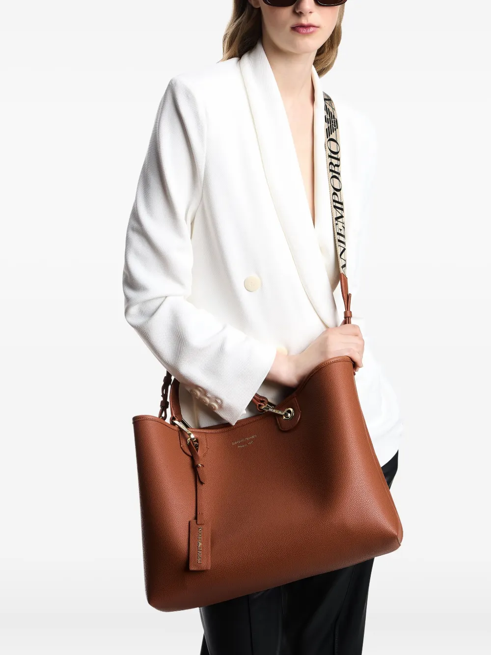 Emporio Armani Leren shopper Bruin