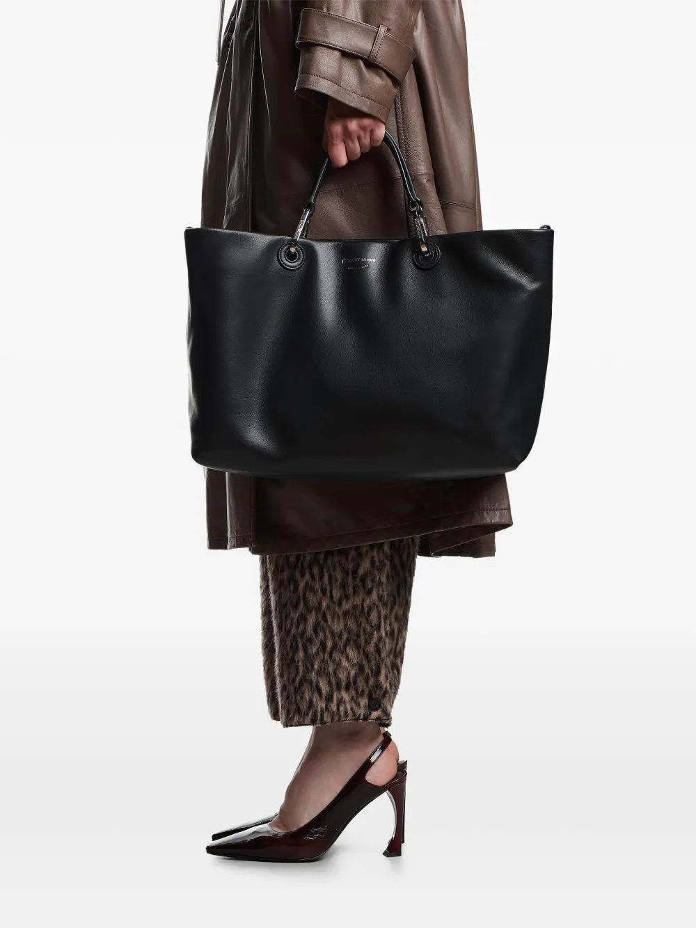 Emporio Armani Leren shopper Zwart