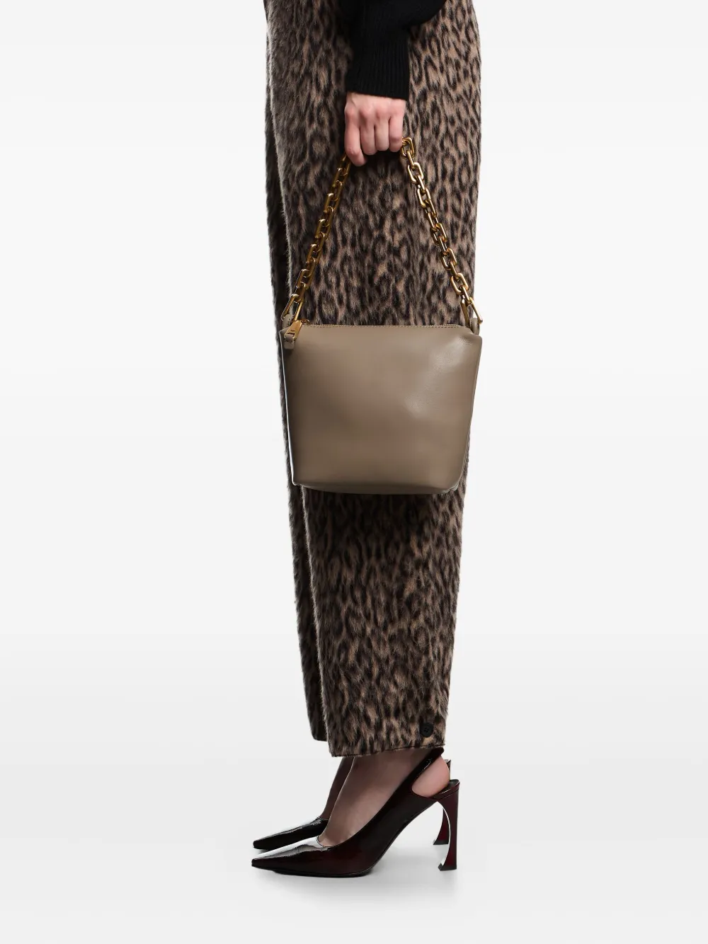 Emporio Armani Kleine leren schoudertas Beige
