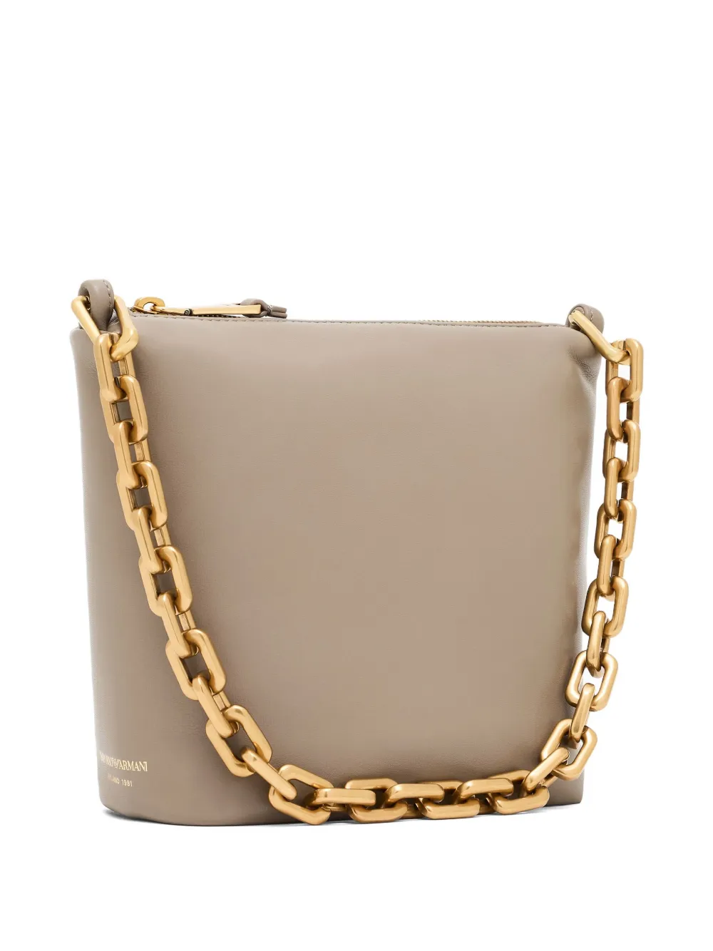 Emporio Armani Kleine leren schoudertas Beige
