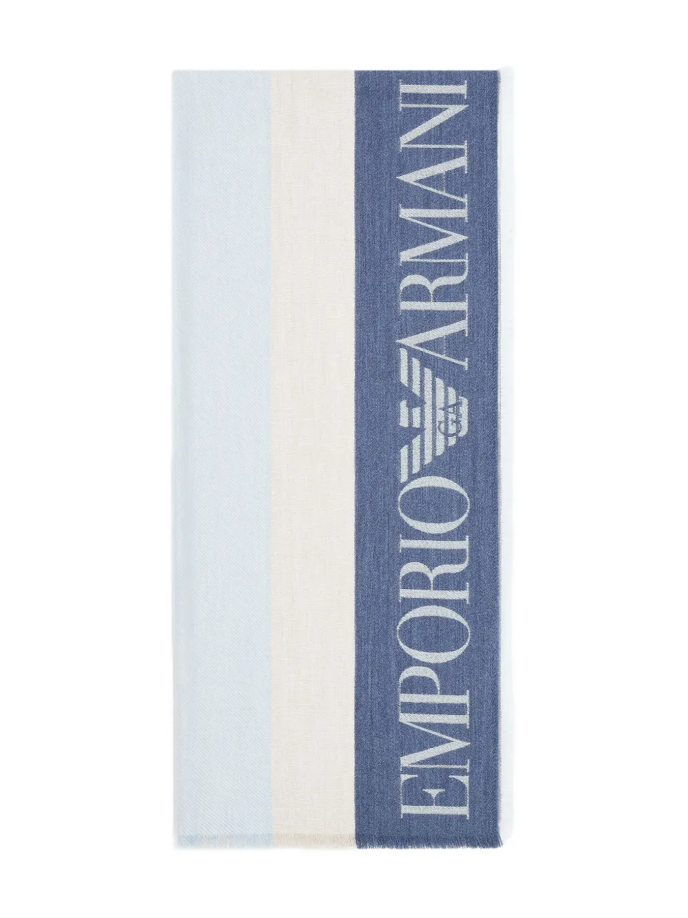 Emporio Armani Gestreepte sjaal met verfraaid logo Blauw