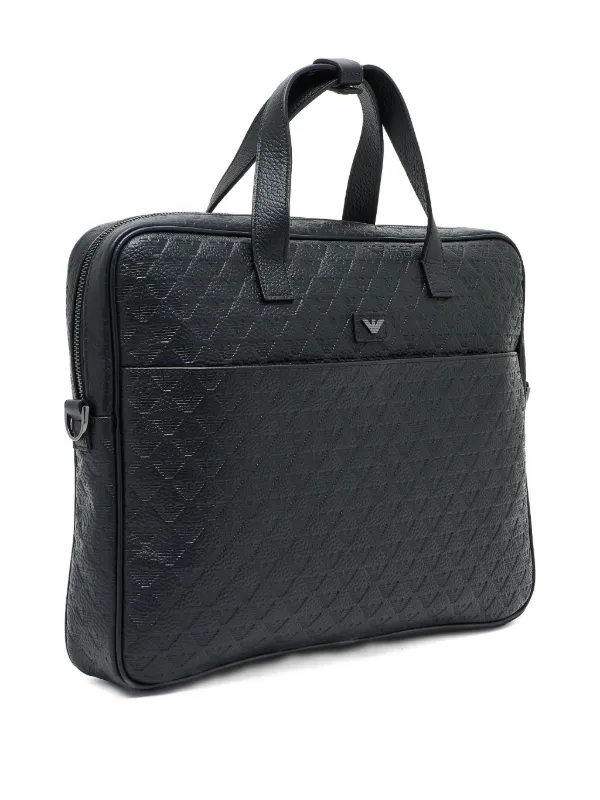 Emporio Armani Leather Business Bag With An Embossed Logo And Zip