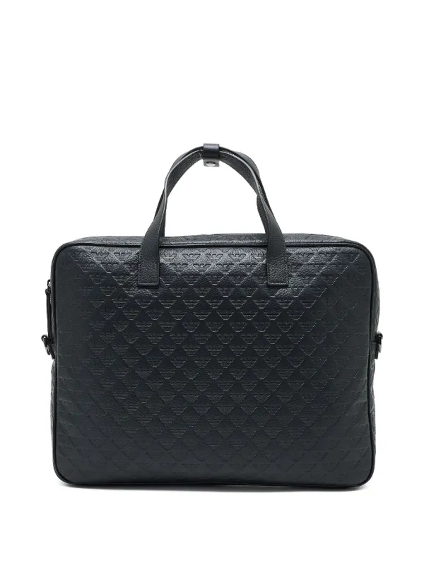 Emporio Armani Leather Business Bag With An Embossed Logo And Zip