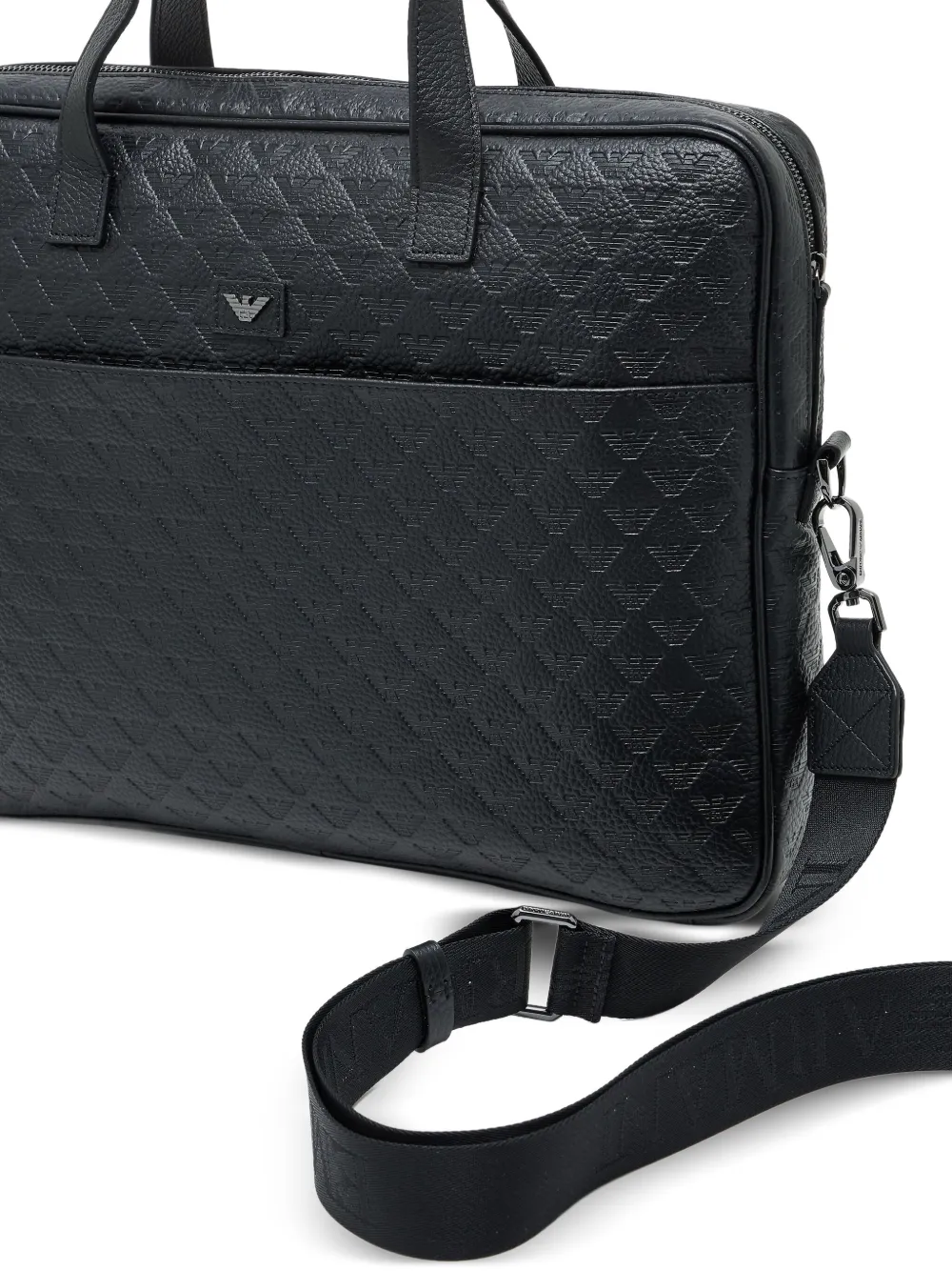 Emporio Armani Leren aktetas met adelaarpatroon Zwart