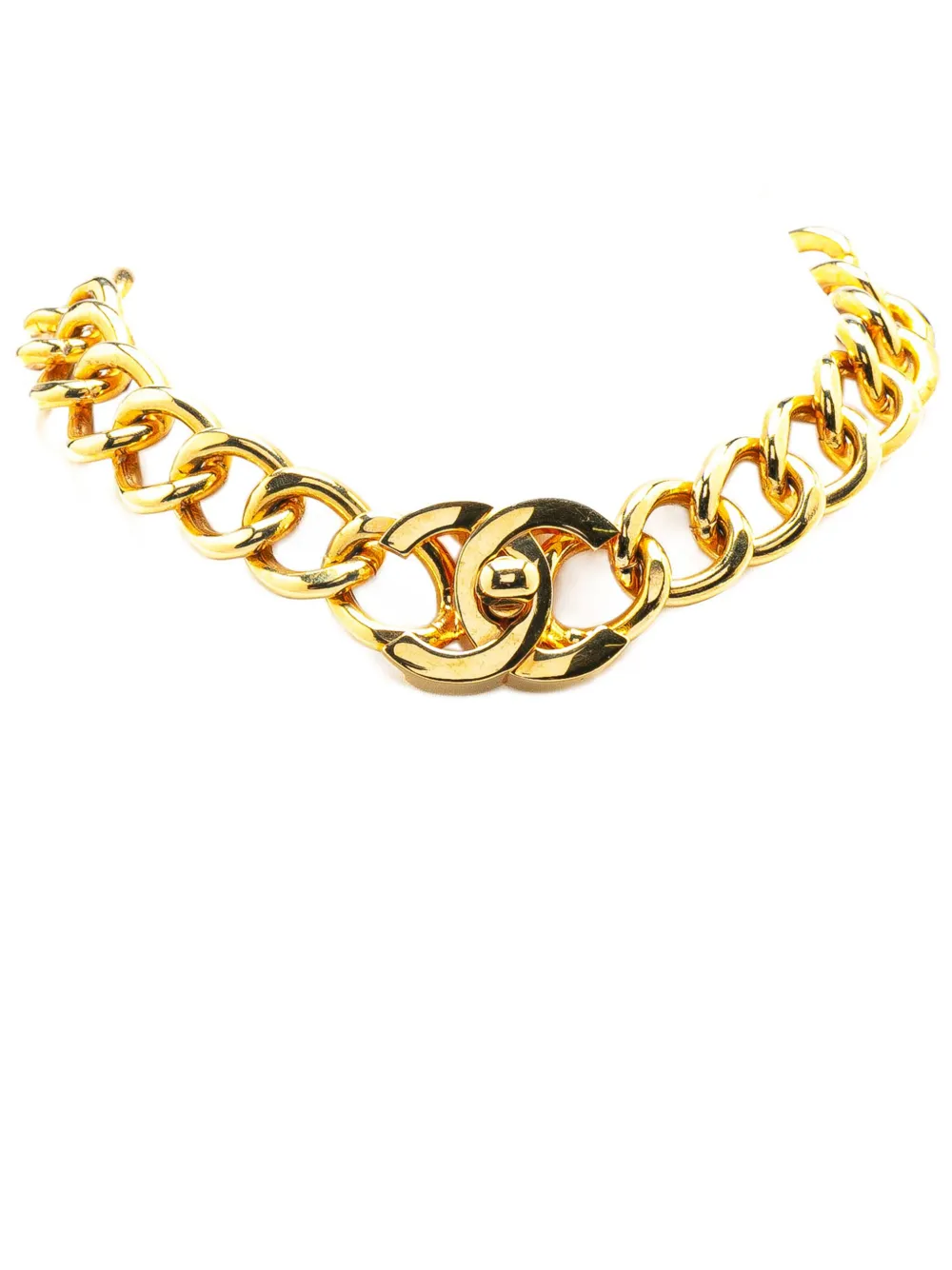 CHANEL Pre-Owned 1995 Gold Plated CC Turn Lock Choker Necklace costume CHANEL Pre-Owned 1995 Gold Plated CC Turn Lock Choker Necklace costume