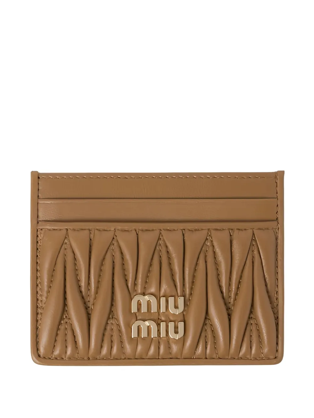 Miu Miu matelassé-motif leather card holder - Marrone