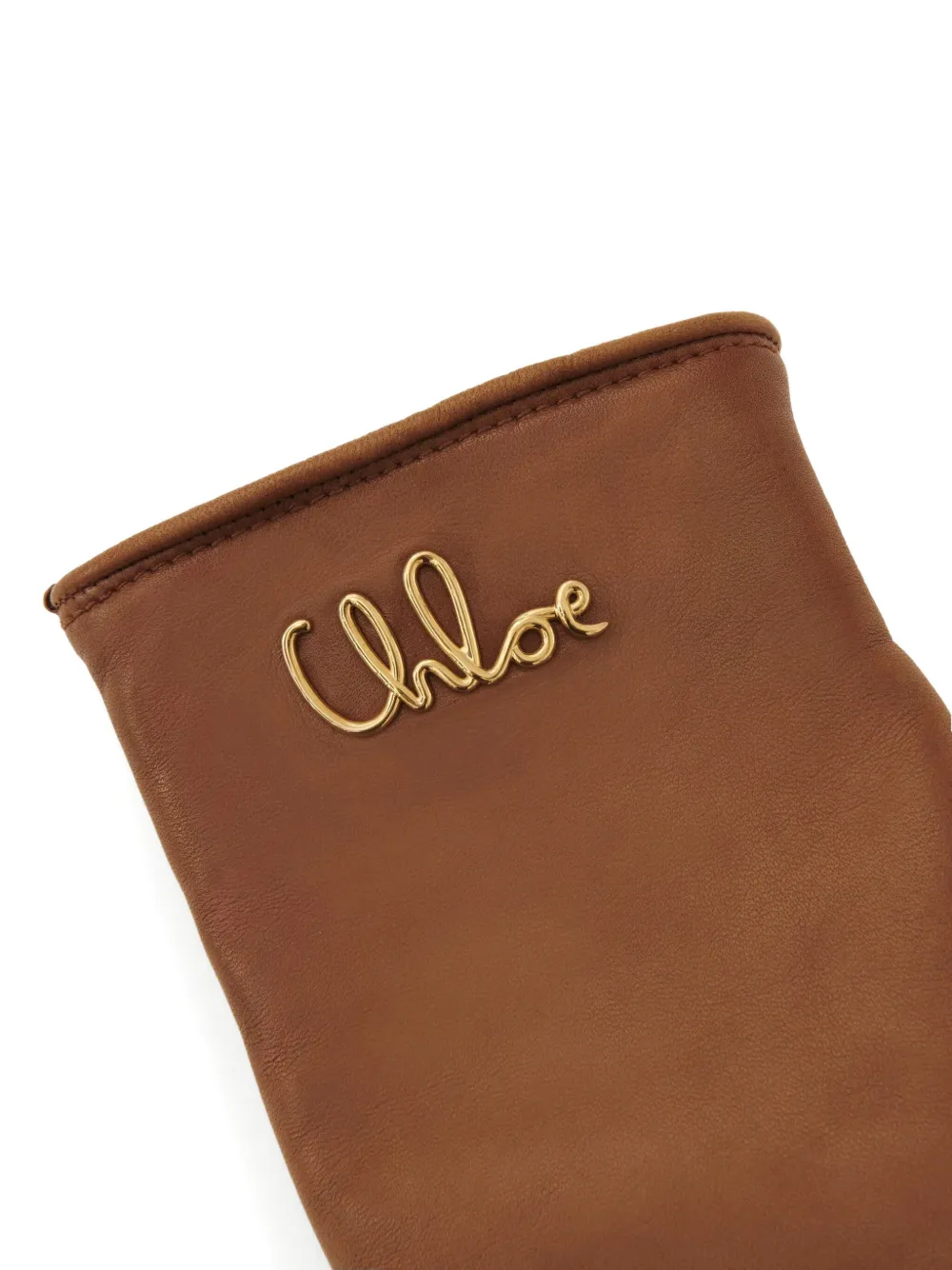 Chloé Leren handschoenen met logo Bruin