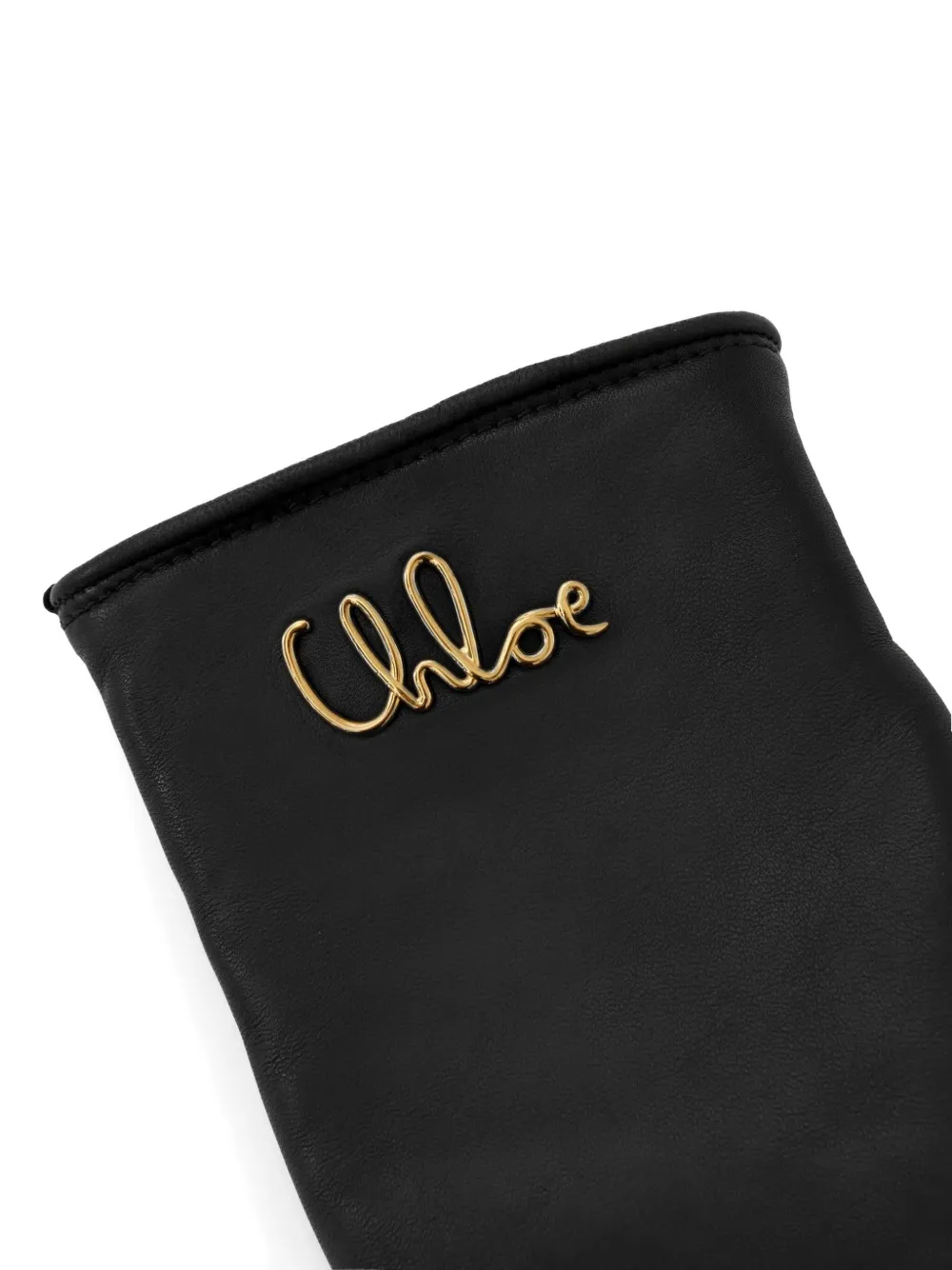 Chloé Leren handschoenen met logo Zwart