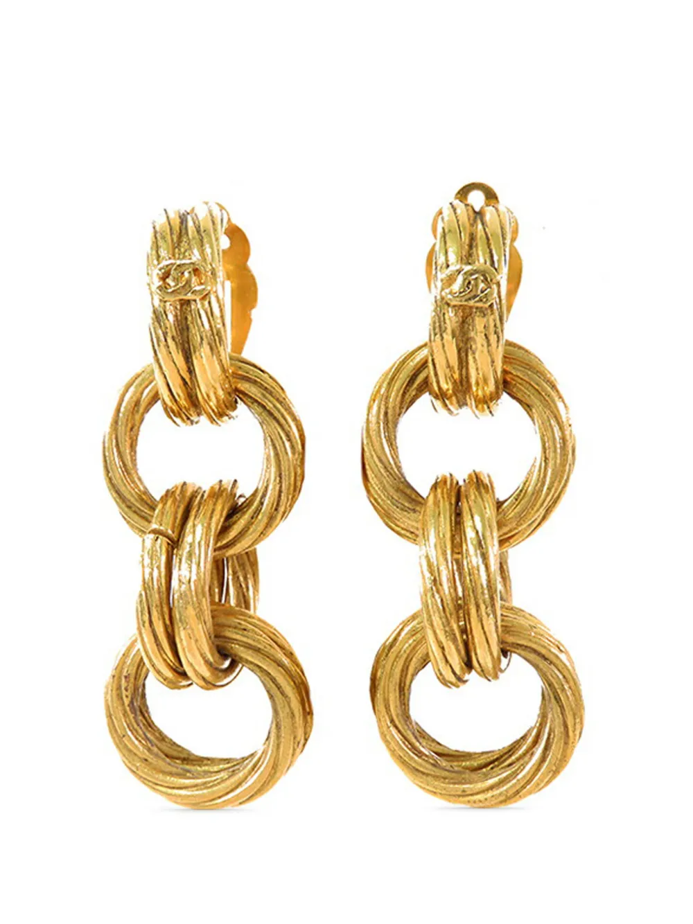 CHANEL Pre-Owned 1993 Gold Plated CC Chain Drop Clip on Earrings CHANEL Pre-Owned 1993 Gold Plated CC Chain Drop Clip on Earrings