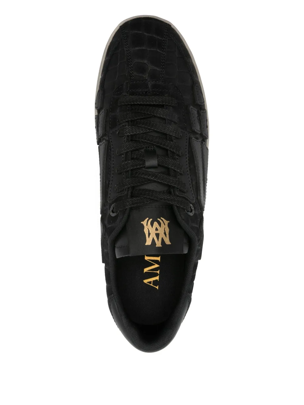 Amiri Pacific Bones Crocodile-effect Suede Sneakers In Black