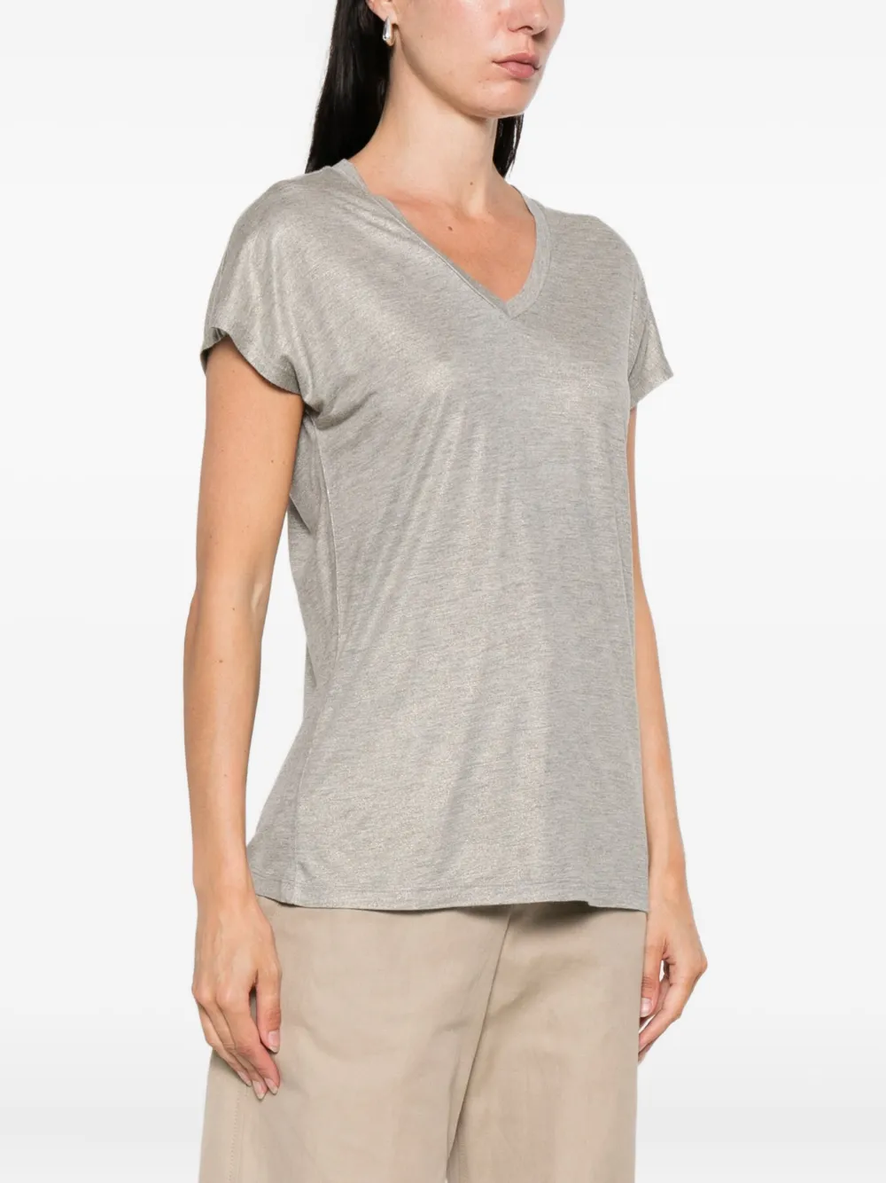 Herno Metallic T-shirt met V-hals Beige