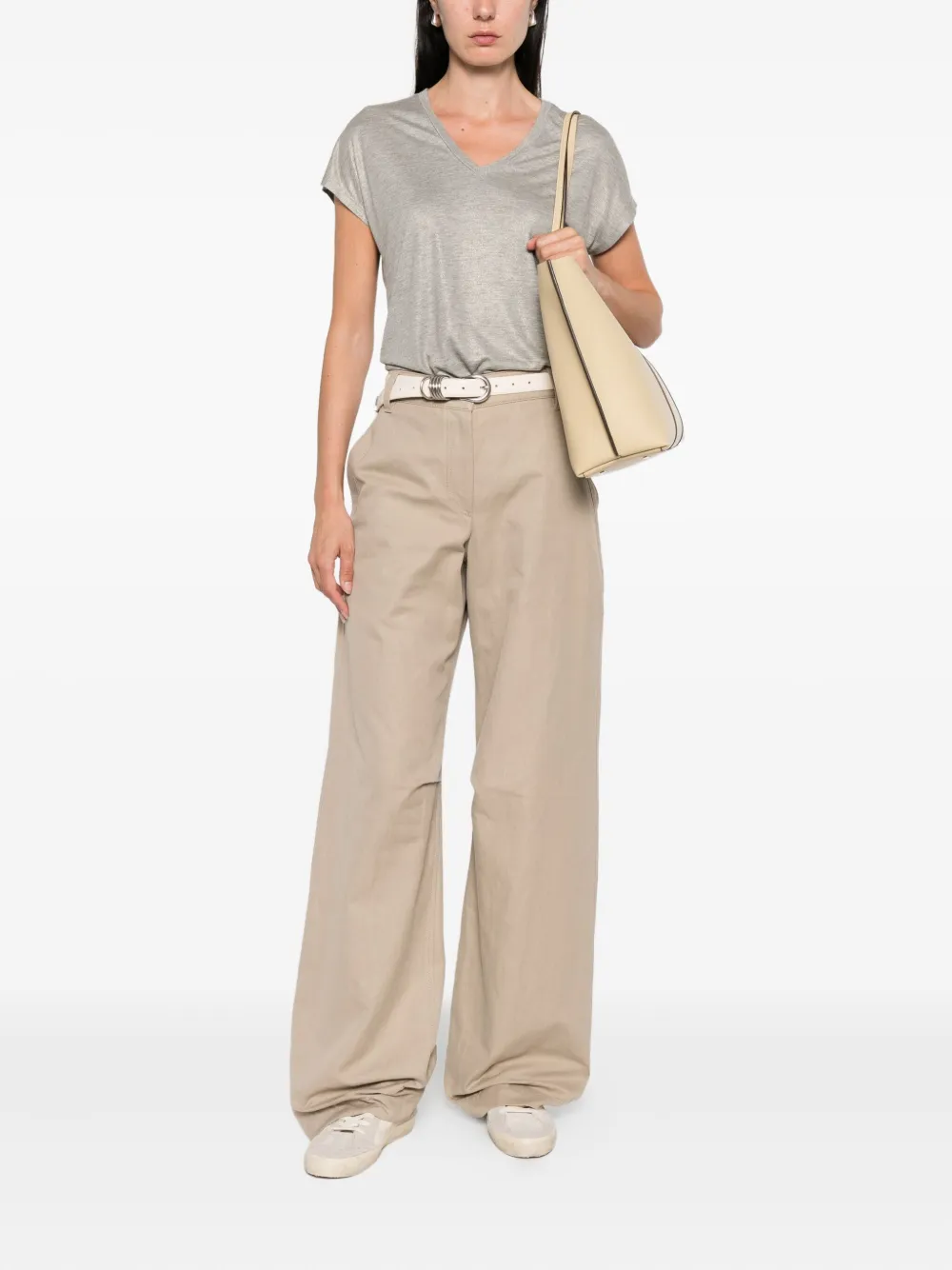 Herno Metallic T-shirt met V-hals Beige