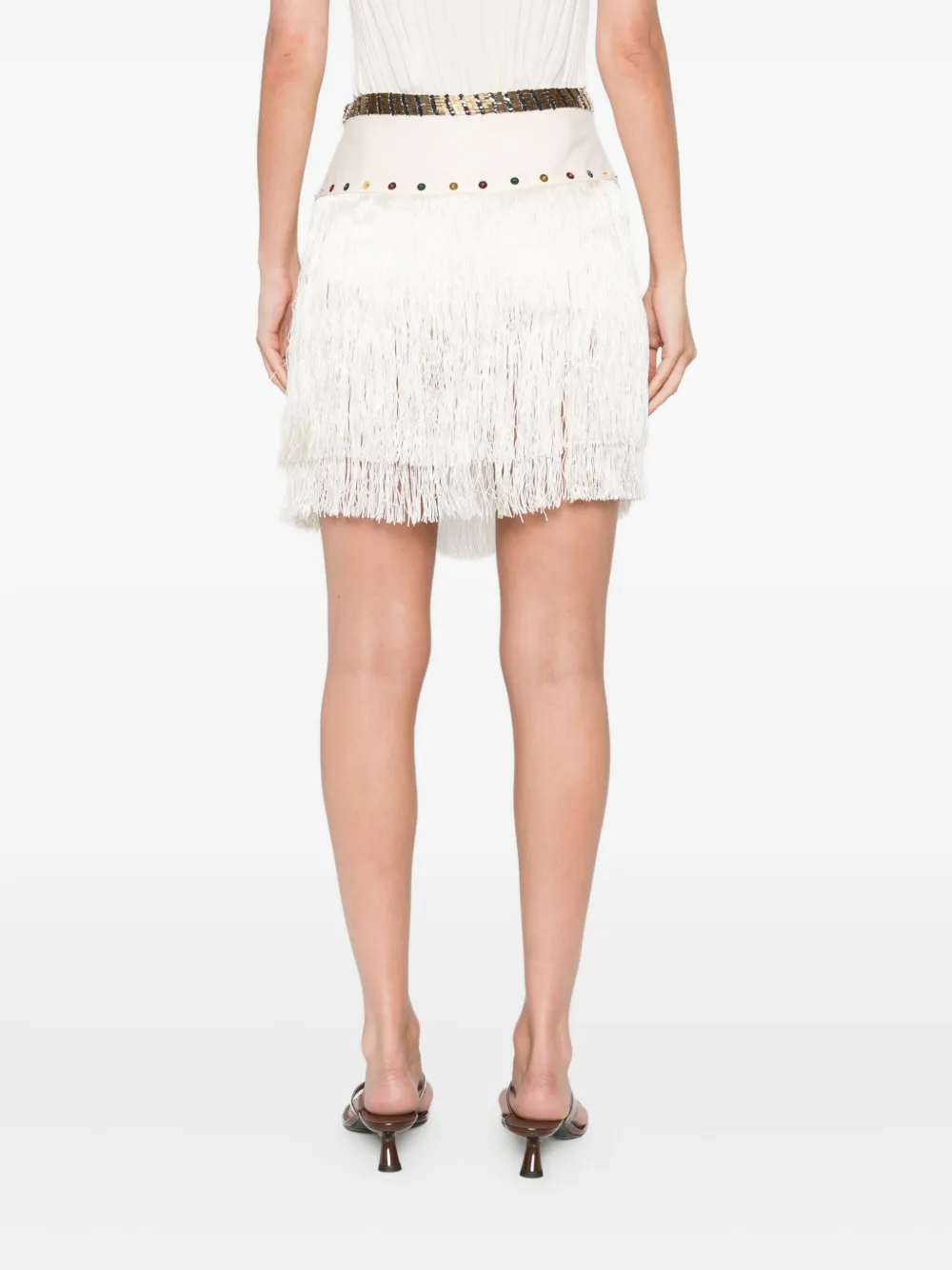 BODE Raffle beaded fringe mini skirt Beige