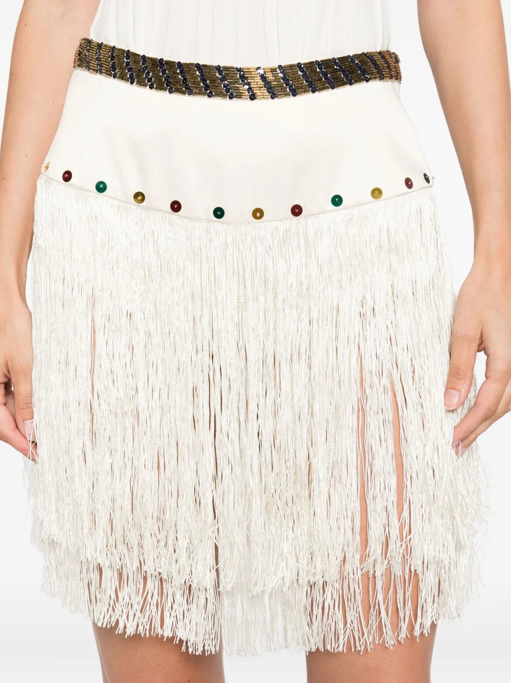 BODE Raffle beaded fringe mini skirt Beige