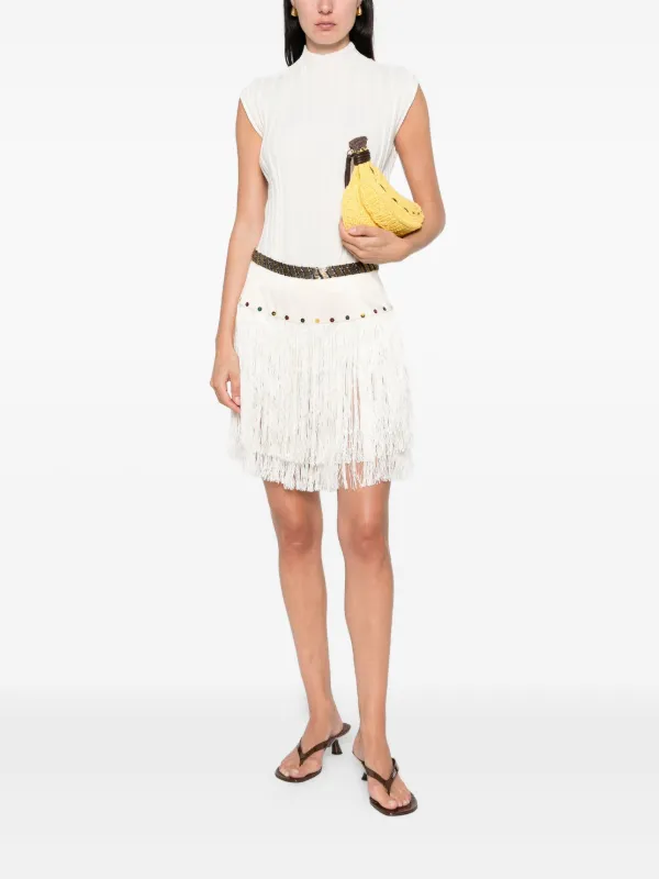 BODE Raffle Beaded Fringe Mini Skirt Neutrals FARFETCH