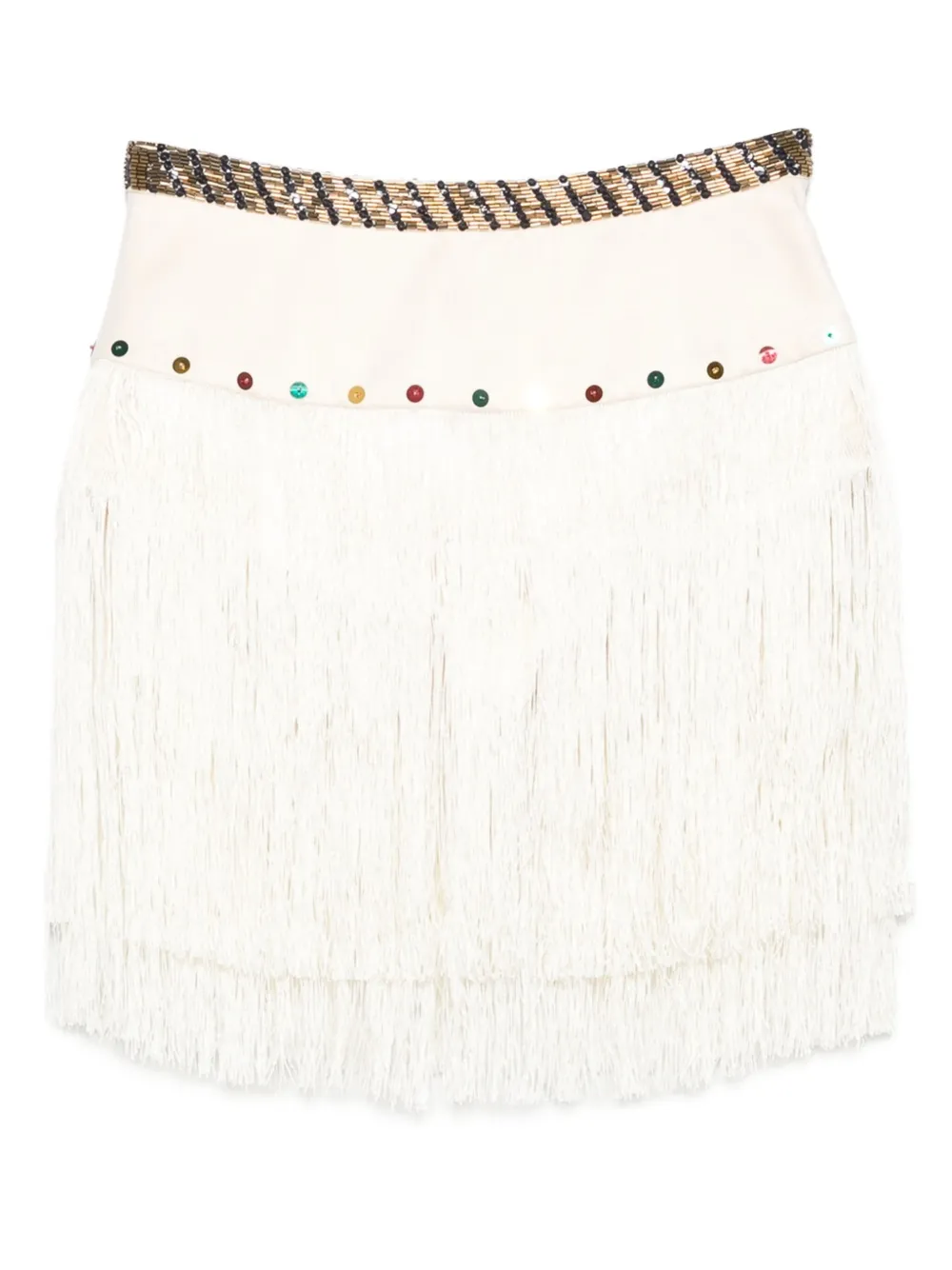 BODE Raffle beaded fringe mini skirt Beige
