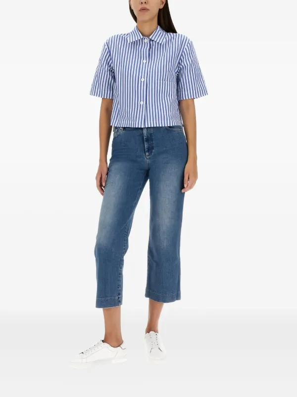 Margaret Howell Camisa Manga Corta Con Rayas Estampadas Azul