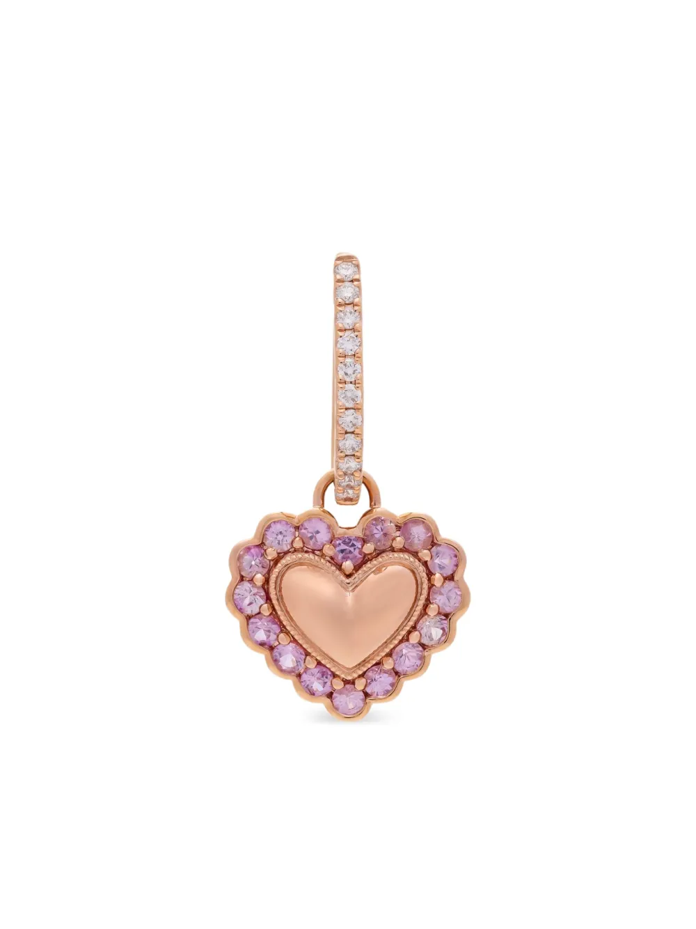 18K rose gold diamond and pink sapphire hoop earring