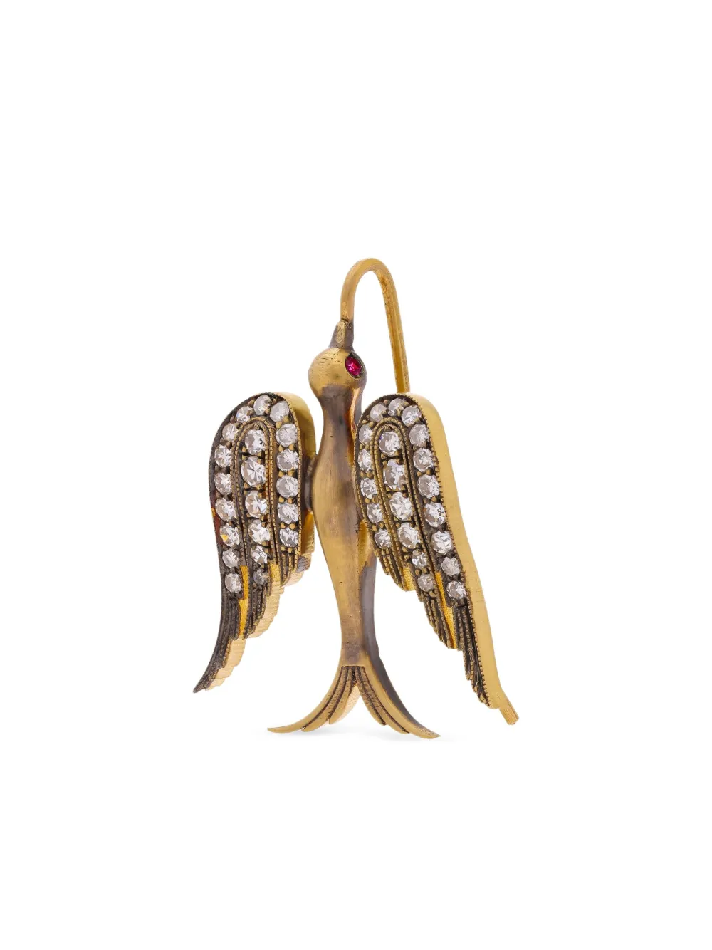 Sylva & Cie 18K yellow gold small Swallow diamond and ruby earring | Image 2