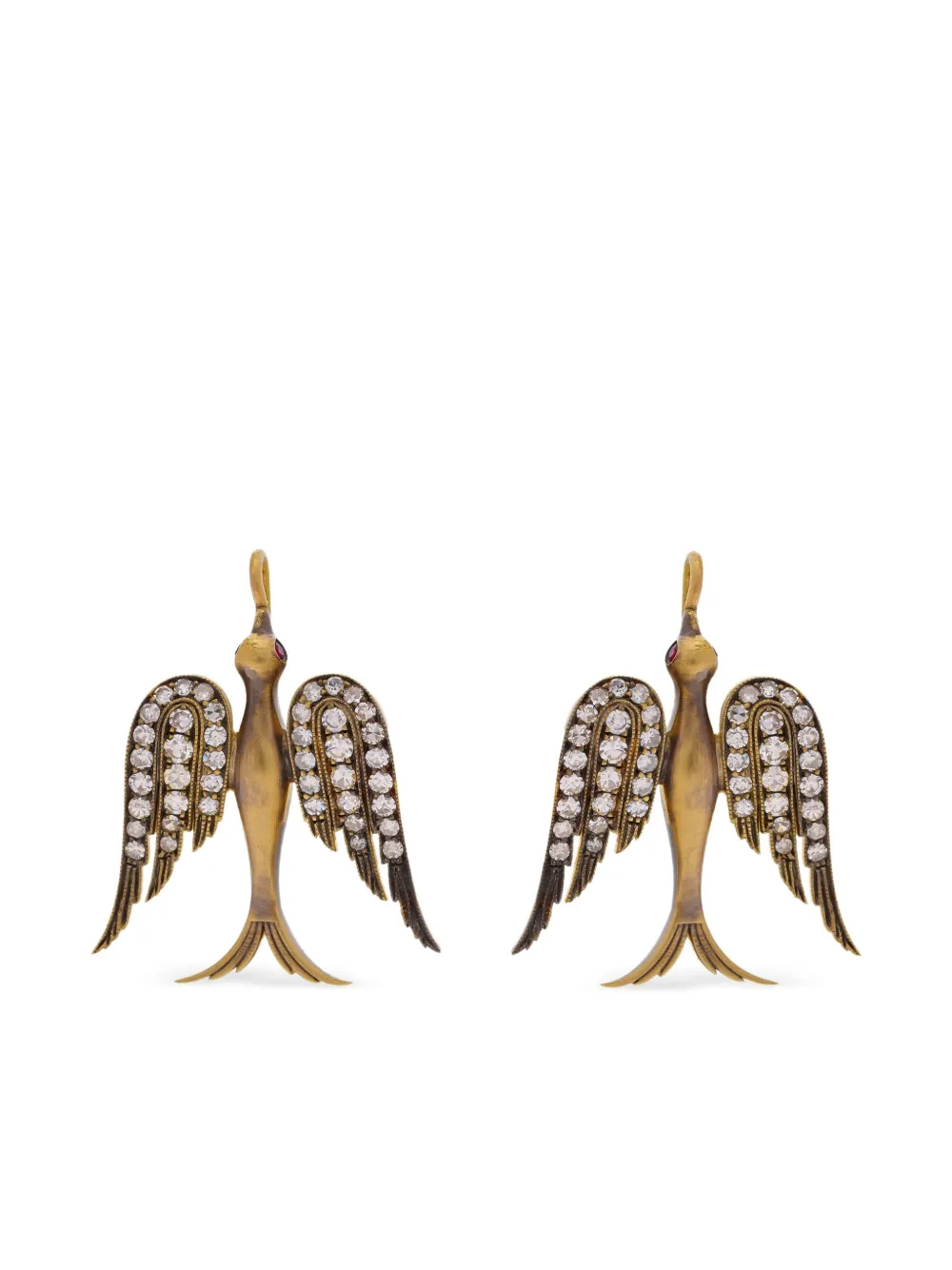 18K yellow gold small Swallow diamond and ruby earring