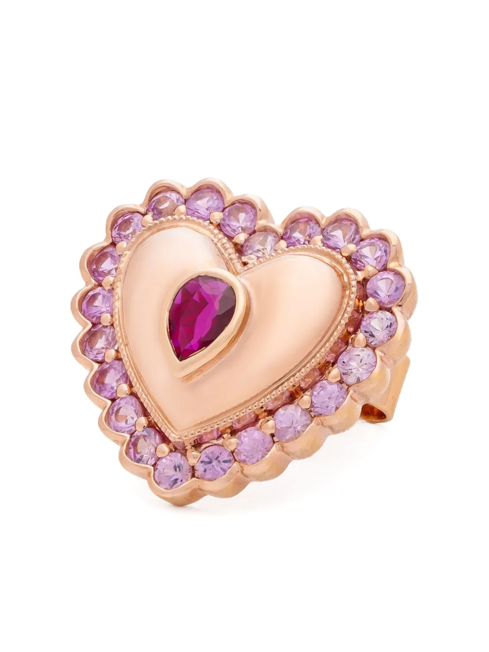 Kalthams Pavilion Jewellery 18k Rose Gold Heart Ruby And Sapphire Earrings