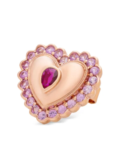 Kalthams Pavilion Jewellery 18K rose gold Heart ruby and sapphire earrings
