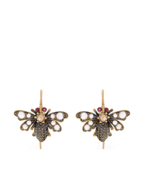 Sylva & Cie 18K yellow gold Bee diamond and ruby earrings