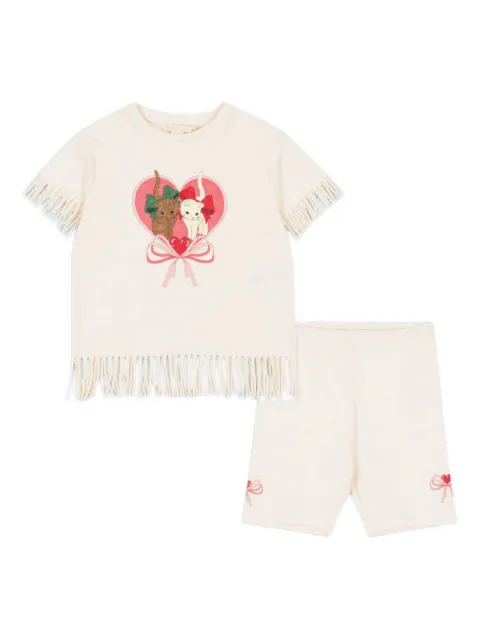 Konges Sløjd cat heart-print fringed shorts set
