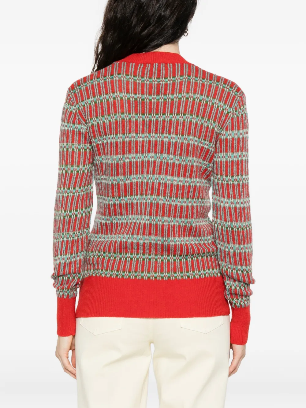 ETRO geometric-pattern V-neck sweater Rood