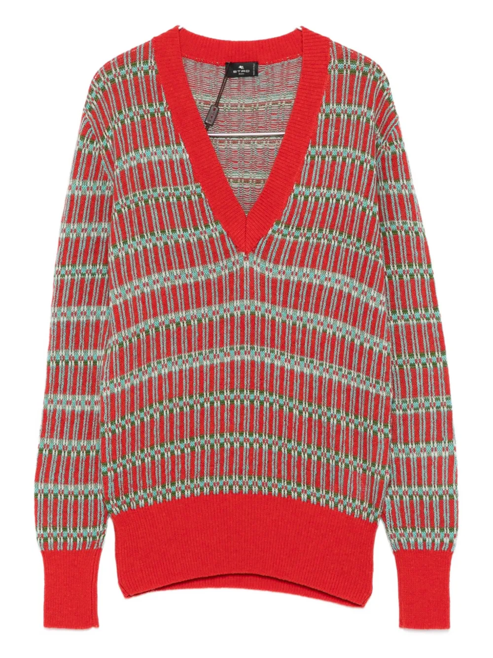 ETRO geometric-pattern V-neck sweater Rood