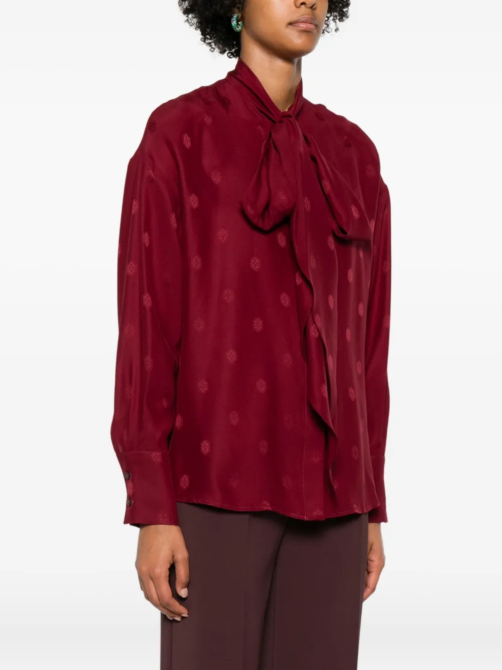 Etro Dotted-print Tie-neck Blouse In Red