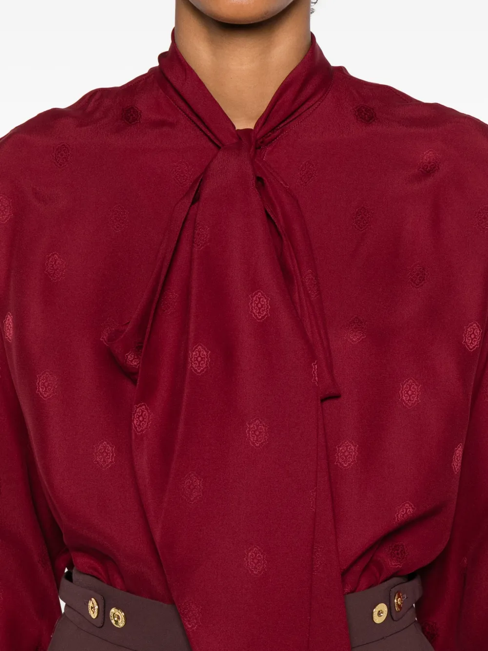Etro Dotted-print Tie-neck Blouse In Red