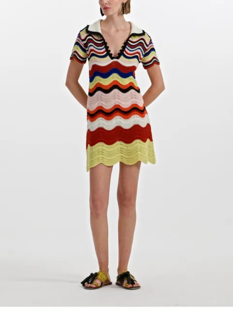 La DoubleJ wave-pattern collared mini dress