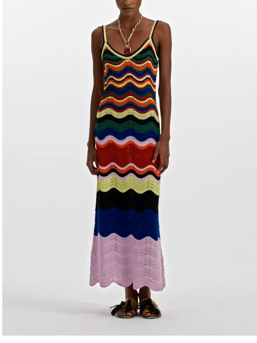 La DoubleJ wave-pattern knitted maxi dress - Nero