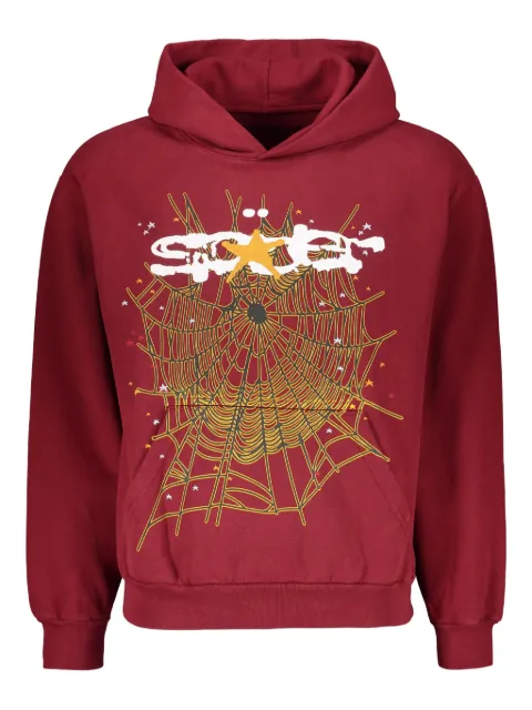 SP5DER spiderweb print cotton hoodie
