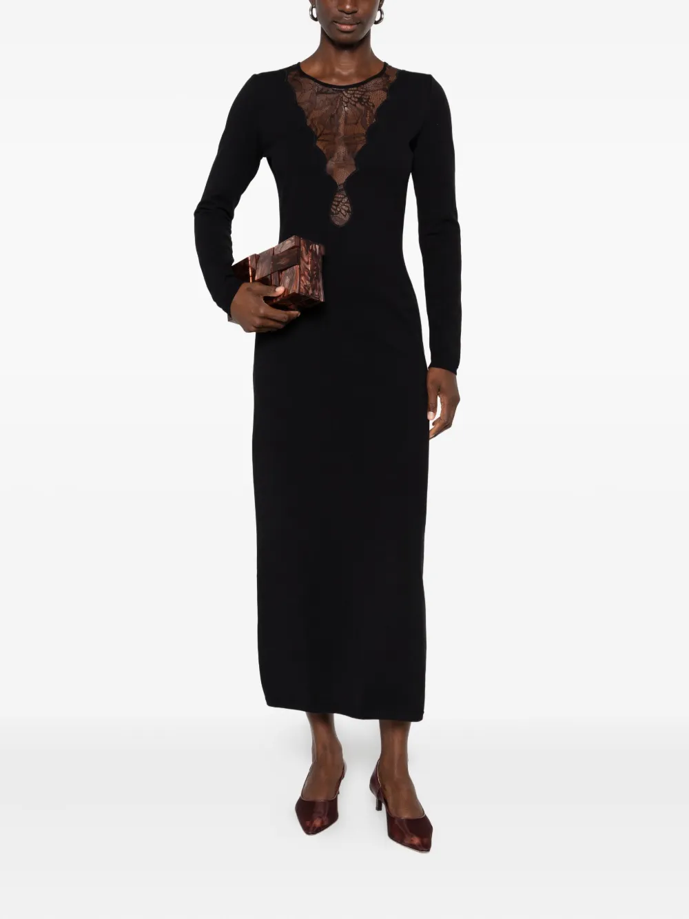 Giambattista Valli lace-insert long-sleeve midi dress - Zwart