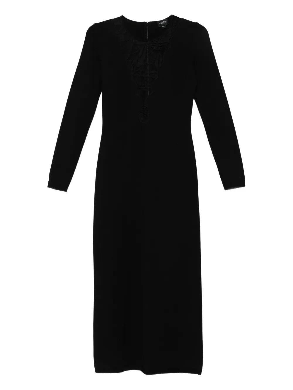 lace-insert long-sleeve midi dress