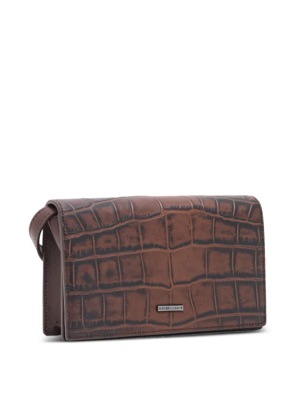 Emporio Armani crocodile-embossed Leather Shoulder Bag Brown